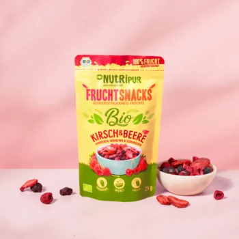 Hier ist ein Produktbild des gefriergetrockneten Früchtemix "Kirschen- und Beeren" in Bioqualität von Nutripur