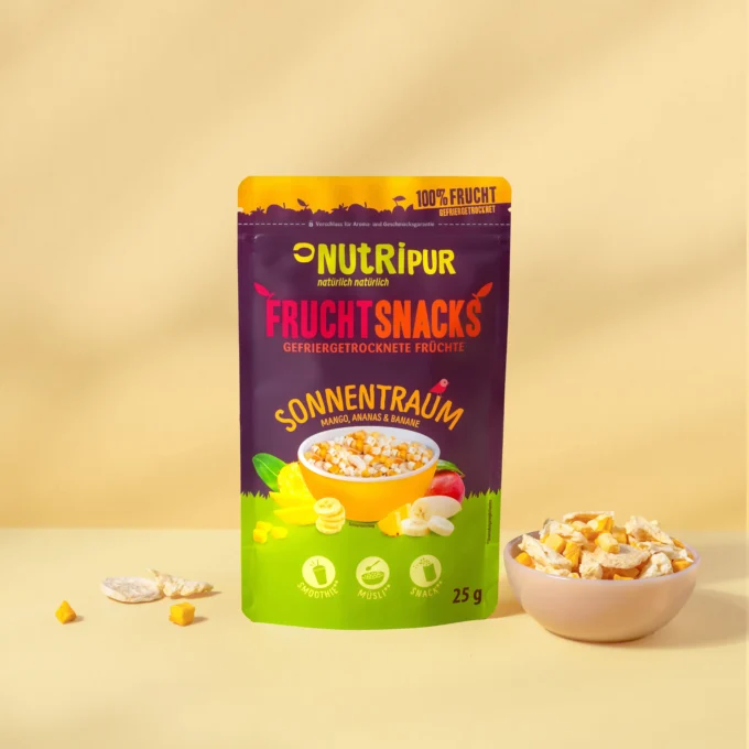 Hier ist ein Produktbild des gefriergetrockneten Früchte-Mix "Sonnentraum" von Nutripur