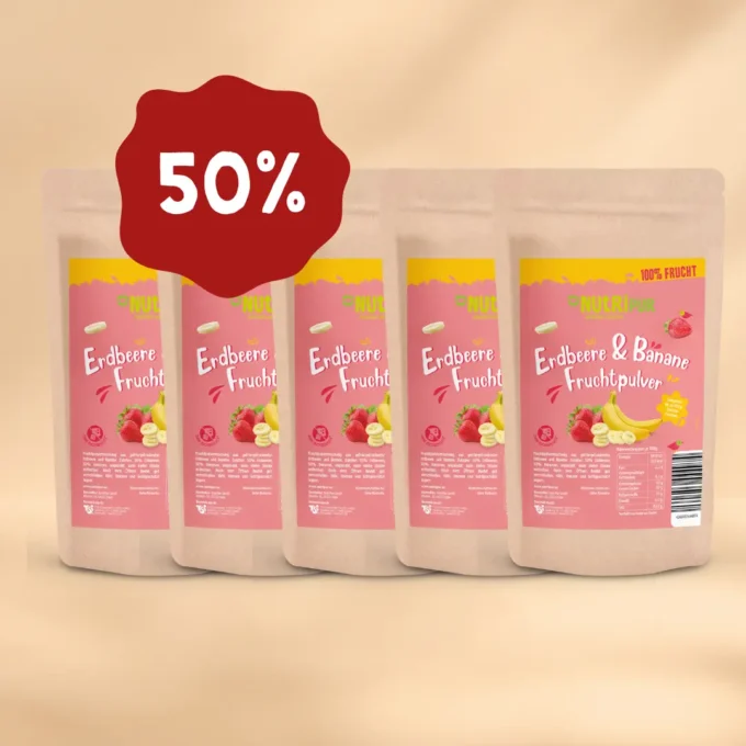 ANGEBOT! 5 x 100g Fruchtpulver Erdbeeren & Bananen, gefriergetrocknet